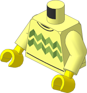 Minifig Torso with Arms and Hands with Bright Light Yellow Zigzag Lines and Black Collars Pattern