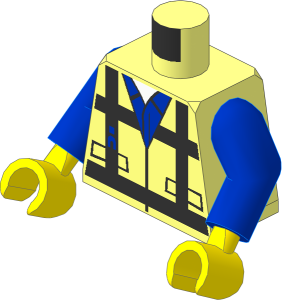 Minifig Torso with Arms and Yellow Hands with Construction Safety Vest with Reflective Stripes Pattern