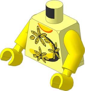 Minifig Torso with Arms and Hands with Shirt with  3 Flowers over Yellow and Silver Stripe Pattern