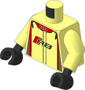 Minifig Torso with Arms and Hands with Race Suit with Audi R8 Logos and Red and White Pattern