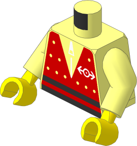 Minifig Torso with Arms and Hands with Red Vest and Train Logo Pattern
