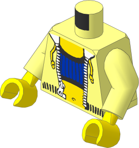 Minifig Torso with Arms and Hands with Open Jacket, Blue Top and Navel Pattern