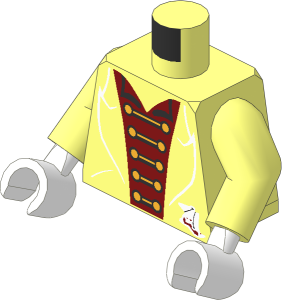Minifig Torso with Arms and Hands with Black Suit, Red Shirt, Gold Clasps Pattern