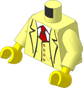 Minifig Torso with Arms and Hands with 3-Piece Suit, White Shirt and Red Tie Pattern