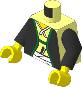 Minifig Torso with Black Arms and Hands with Yellow Neck, Samurai Robe, Sash and Dagger Pattern