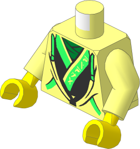 Minifig Torso with Arms and Hands with Bright Green Ties and Trim over Robe with Ninjago Logogram "NINJA" Pattern