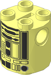Cylinder  2 x  2 x  2 Robot Body with Black Lines and Silver Pattern (Festive Astromech Droid / R2-X2)