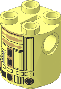 Cylinder  2 x  2 x  2 Robot Body with Black Lines and Silver and Tan Pattern (Astromech Droid)