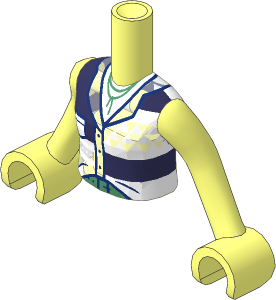 Figure Friends Girl Torso with Arms with Coral and Bright Light Orange Shirt, Dark Blue Trim and Warm Tan Neck Pattern