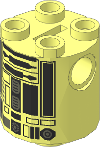 Cylinder  2 x  2 x  2 Robot Body Black Lines and Silver Pattern (Imperial Astromech)