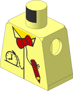 Minifig Torso with Red Bow Tie, Pencil and Pocket Watch Pattern