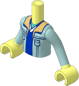 Figure Friends Boy Torso with Sand Blue Jacket and Sleeve Arms with Tan Lapels over Blue and White Shirt Pattern