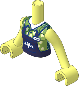 Figure Friends Girl Torso with Arms with Coral and Bright Light Orange Shirt, Dark Blue Trim and White Flower Pattern