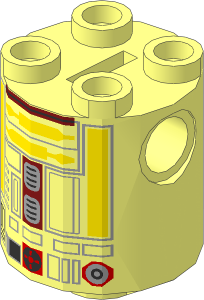 Cylinder  2 x  2 x  2 Robot Body with Yellow Lines and Dark Red Pattern (R5-F7)
