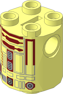 Cylinder  2 x  2 x  2 Robot Body with Black Full Small Rectangles, Dark Red Lines and Dark Red Pattern (R4-P17)