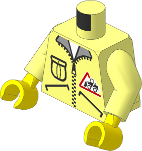 Minifig Torso with Arms and Hands with Zipper Jacket, Pockets and Bulldozer Logo Pattern