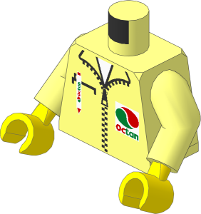 Minifig Torso with Arms and Hands with Zipper Jacket, Pen and Octan Logo Pattern