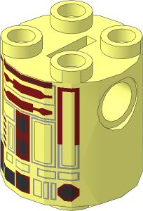 Cylinder  2 x  2 x  2 Robot Body with Black Outline Small Rectangles, Dark Red Lines and Dark Red Pattern (R4-P17)
