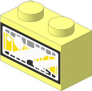 Brick  1 x  2 with Black, Yellow and Light Grey Stripes on White Background with Reflection Areas with Black Border Sticker