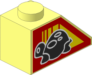 Slope Brick 45  2 x  1 with Black Turtle on Red Background with Yellow Stripes Right Side Sticker