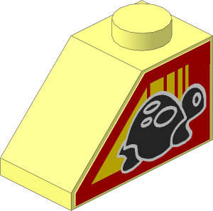 Slope Brick 45  2 x  1 with Black Turtle on Red Background with Yellow Stripes Left Side Sticker