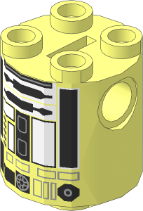 Cylinder  2 x  2 x  2 Robot Body with White Lines and Black and Silver Pattern (R2-Q2)