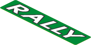 Sticker  0.8 x  3.5 with White "RALLY" on Green