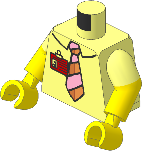 Minifig Torso with Dual Mould Arms and Hands with Shirt, Pink/Salmon Tie and ID Badge Pattern