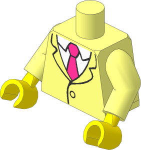 Minifig Torso with Arms and Hands with Jacket, White Shirt and Dark Pink Tie Pattern