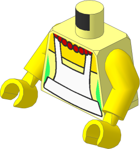 Minifig Torso with Arms and Hands with Dress, White Apron and Red Beads Necklace Pattern