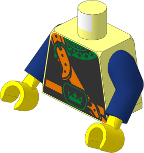 Minifig Torso with Dark Blue Arms and Hands with Scale Armour, Crown on Buckle and Chest Strap Pattern
