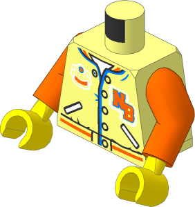 Minifig Torso with Arms and Hands with Sports Jacket with Orange "NB" and "SQUIDS" Pattern