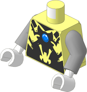 Minifig Torso with Arms and Hands with Armour Vest, Silver Wolf Head and Blue Round Jewel Pattern