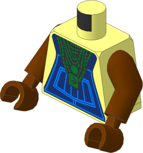 Minifig Torso with Arms and Hands with Dark Blue Overalls, Tank Top, Gold Chains and Pendant Pattern