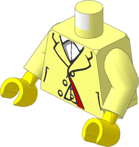 Minifig Torso with Arms and Hands with Suit Jacket, Lapels, Red Lining and White Shirt with Collar Pattern