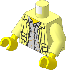 Minifig Torso with Arms and Hands with Leather Jacket and Light Grey Shirt Pattern