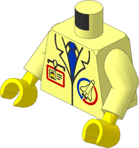 Minifig Torso with Arms and Hands with Launch Command Logo, Blue Tie and ID Badge Pattern