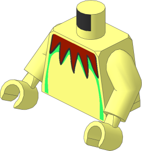 Minifig Torso with Arms and Hands with Yellowish Green Collar over Green Stripes Pattern
