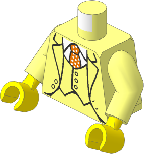 Minifig Torso with Arms and Hands with Three Piece Suit over Dark Orange Polka Dot Tie Pattern