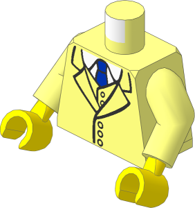 Minifig Torso with Arms and Hands with Buttoned Three Piece Suit and Blue Tie Pattern