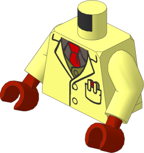 Minifig Torso with Arms and Hands with Red Tie, Olive Vest and Lab Coat Pattern