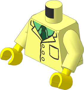 Minifig Torso with Arms and Hands with Dark Green Tie, Sand Green Shirt and Lab Coat Pattern