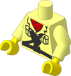 Minifig Torso with Arms and Hands with Safari Shirt with Red Scarf, Belt and Water Bottle Pattern