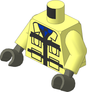 Minifig Torso with Arms and Hands with Blue Shirt and Construction Zipper Jacket with Safety Stripes Pattern
