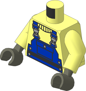 Minifig Torso with Arms and Hands with Blue Construction Overalls and Silver Belt Pattern