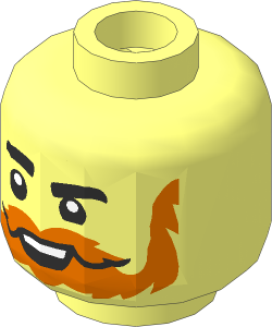 Minifig Head with Raised Thick Eyebrow, Dark Orange Moustache and Beard and Open Mouth Pattern