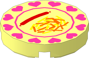 Tile  2 x  2 Round with Hot Dog and French Fries on Dish with Dark Pink Hearts Pattern