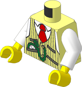 Minifig Torso with Arms and Hands with Pinstripe Vest, Red Tie and Pocket Watch Pattern