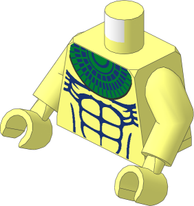 Minifig Torso with Arms and Hands with Dark Blue Muscles and Gold Necklace Pattern