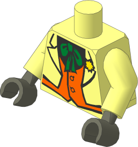 Minifig Torso with Arms and Hands with Jacket, Orange Vest, Green Neck-chief Pattern